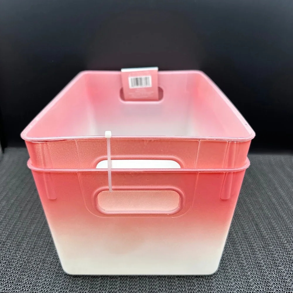 Isaac Jacobs Set of 2 Pink Ombre Storage Bins PB39-L2CG Plastic Organizers